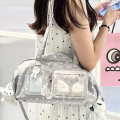 Cyflymder   Japanese Style Star Print Shoulder Bags,Cute Cartoon Sweet Angel Concert Handbags Wallet,Transparent Display Badge Female Bag