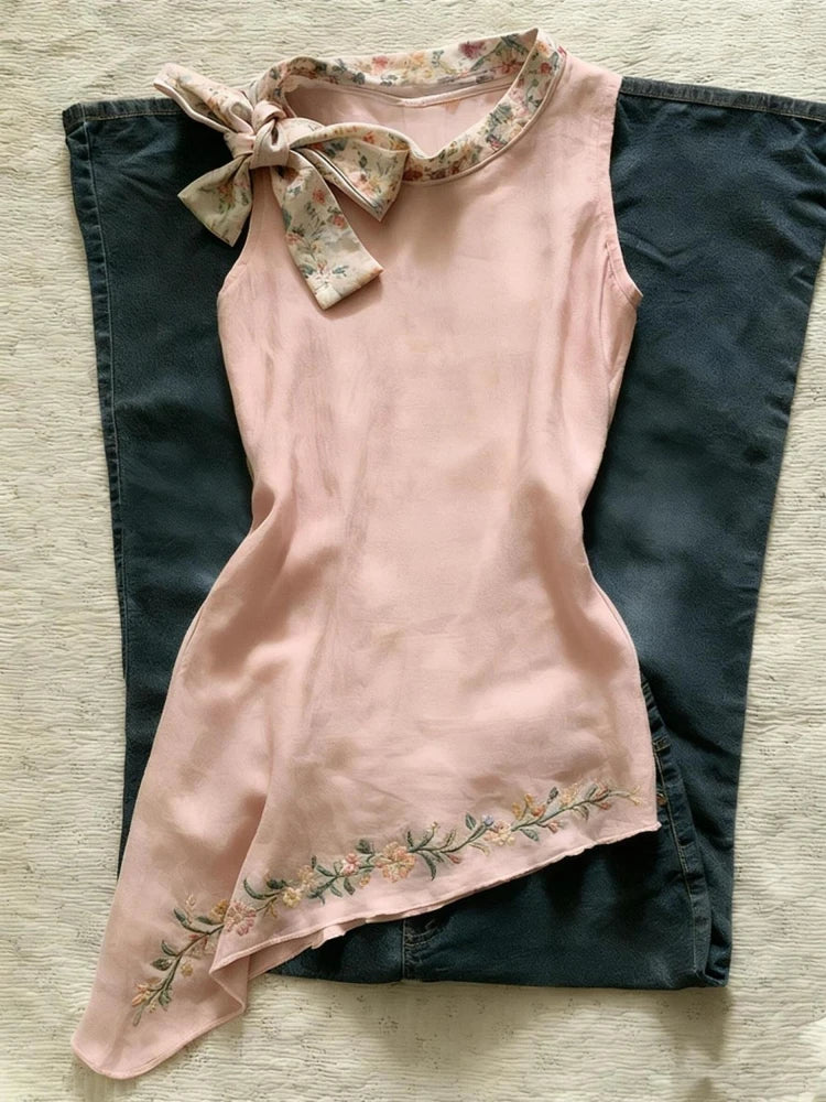 Cyflymder  French Elegant Vintage Flower T Shirt Women New 2000s Harajuku Summer Kawaii Sleeveless Tops Aesthetic Y2k Retro Clothing