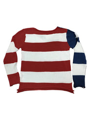Cyflymder  Women s 4th of July Knit Tops Flag Star Stripe Print Long Sleeve V-Neck Slit Hem  Knitwear