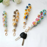 Cyflymder 1pc Daisy Flower Key Chain Ins Explosive Style High-End Diy Hand-Woven Wrist Key Ring Bohemian Style Car Keychain Bag Pendant