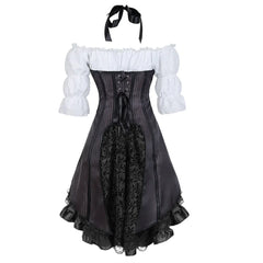 Cyflymder  Steampunk Corset Skirt Blouse Halter Striped Underbust Bustiers Gothic Bustier Corsette Halloween Party Outfits Carnival Costume