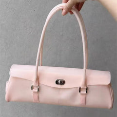 Cyflymder  Korean Jelly Flap Lock Handbag Women Pink Transparent PVC Large Capacity Shoulder Bags Ladies Sweet Cute Versatile Underarm Bag