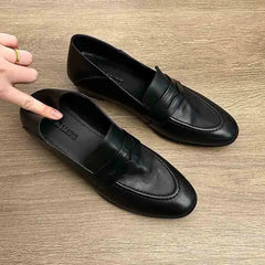 Cyflymder  Women's Black Penny Loafers Leather Slip On Loafers for Women Comfortable Low Heel Dress Shoes Handmade Casual Office Shoes Lady