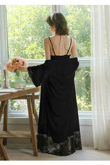 Cyflymder  Lace Contrast Satin Nightgown Suit Women's Hollow Back Long Multi-color Suspender Home Wear