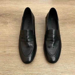 Cyflymder  Women's Black Penny Loafers Leather Slip On Loafers for Women Comfortable Low Heel Dress Shoes Handmade Casual Office Shoes Lady