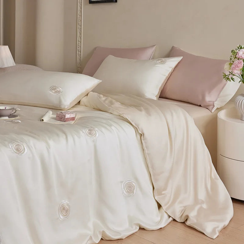 Cyflymder  High-End 100% Tencel Skin-Friendly Bedding Sets Luxury Embroidery Cooling Comforter Set Smooth Ultra Soft Bed Linens for Summer