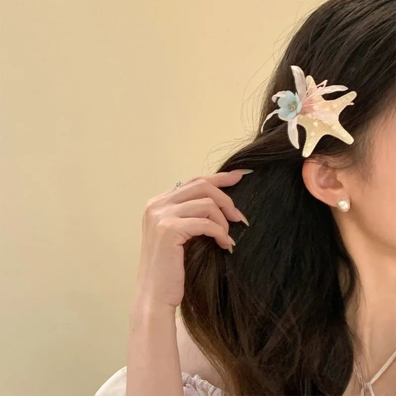 Cyflymder  New Ocean Starfish Series Hair Claw Flower Starfish Shell Hairpins Crab Hair Clips for Woman Vacation Beach Hair Accessories