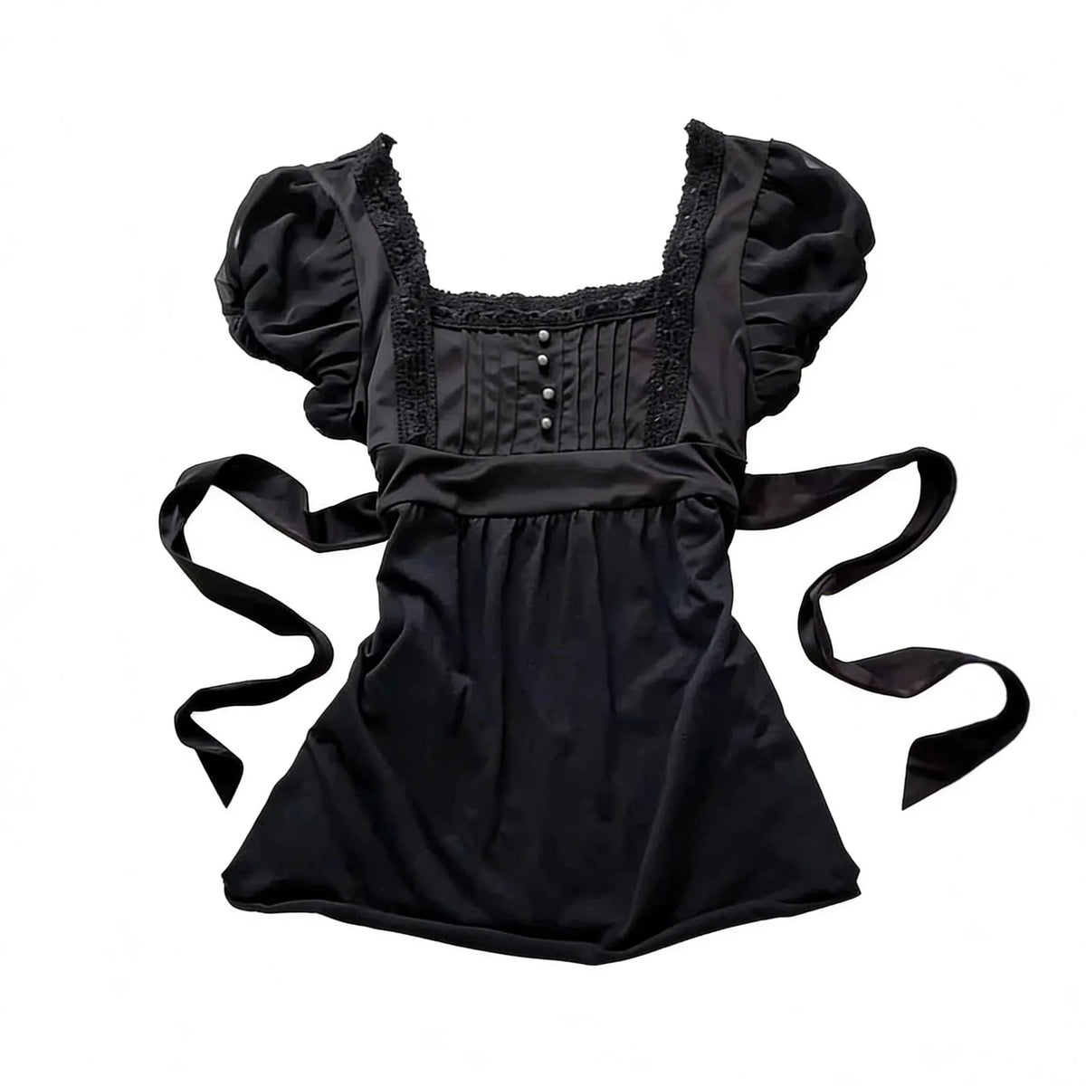 Cyflymder  Punk Fashion French Elegant Square Collar Short Sleeve T Shirts Harajuku Spliced Lace Edge A-line Clothes Y2k Lace Up Design Tee