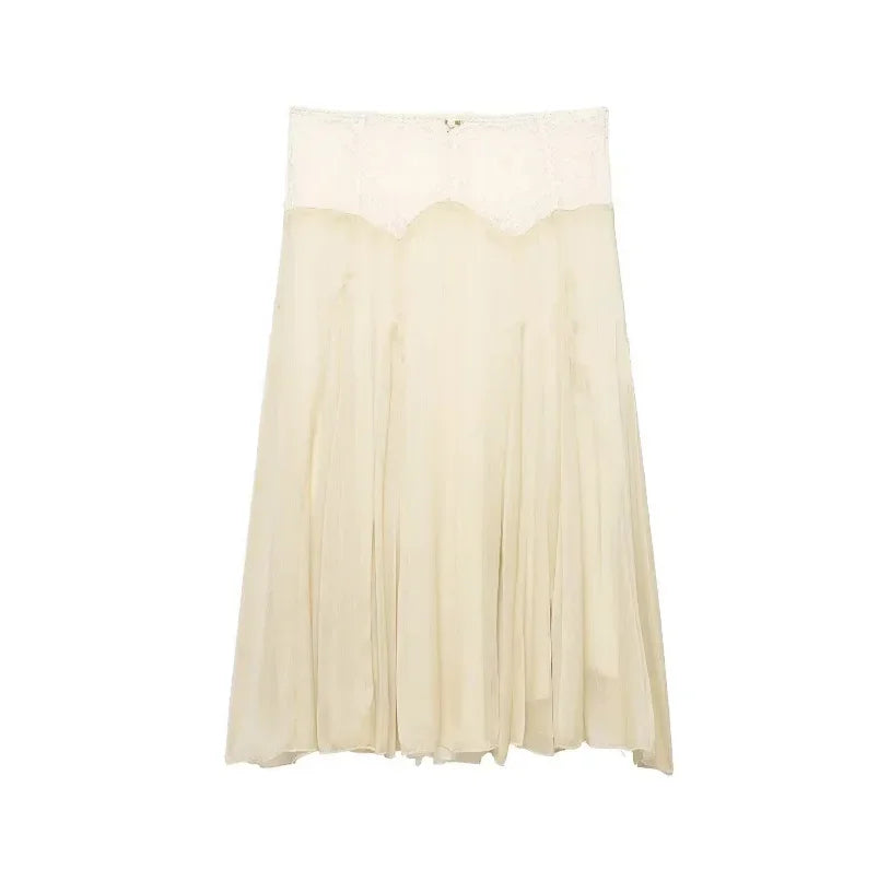 Cyflymder  Solid Lace Patchwork Pleated Mini Skirt Female Mid-waist Mesh Double-layer Puffy Skirt Y2k Lady Summer Daily Casual Bottoms New
