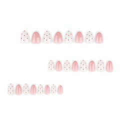 Cyflymder  24pcs INS Sweet Pink Fake Nails White French Almond Press on Nails Sweet Girl Korean Style Wearing False Nail Patches