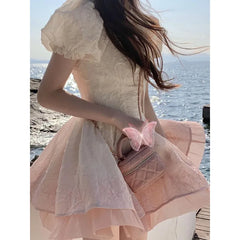 Cyflymder  Elegant Sweet Gradient Princess Puffy Dress Summer New French Style Petite Waist Slimming Fit Pure And Sexy Look