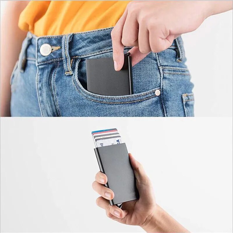 Cyflymder Rfid Smart Wallet Card Holder Metal Thin Slim Men Women Wallets Pop Up Minimalist Wallet Small Black Purse Vallet Walets for Men