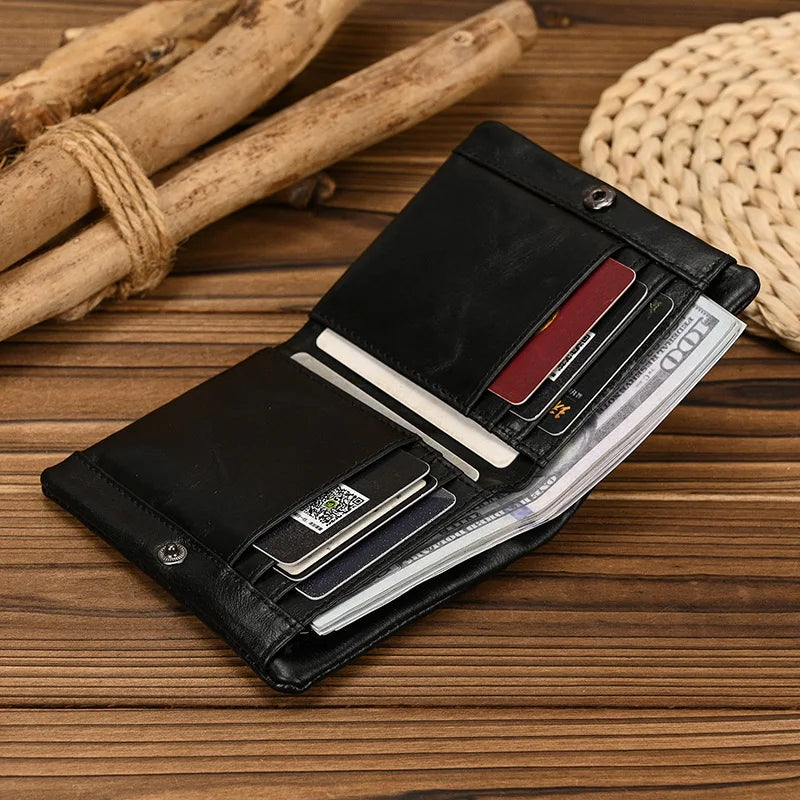 Cyflymder Genuine Leather Short Wallet Bifold Card Holder Short Purse Male Cow Leather Men's Coin Wallet Real Cowskin Zipper Wallet