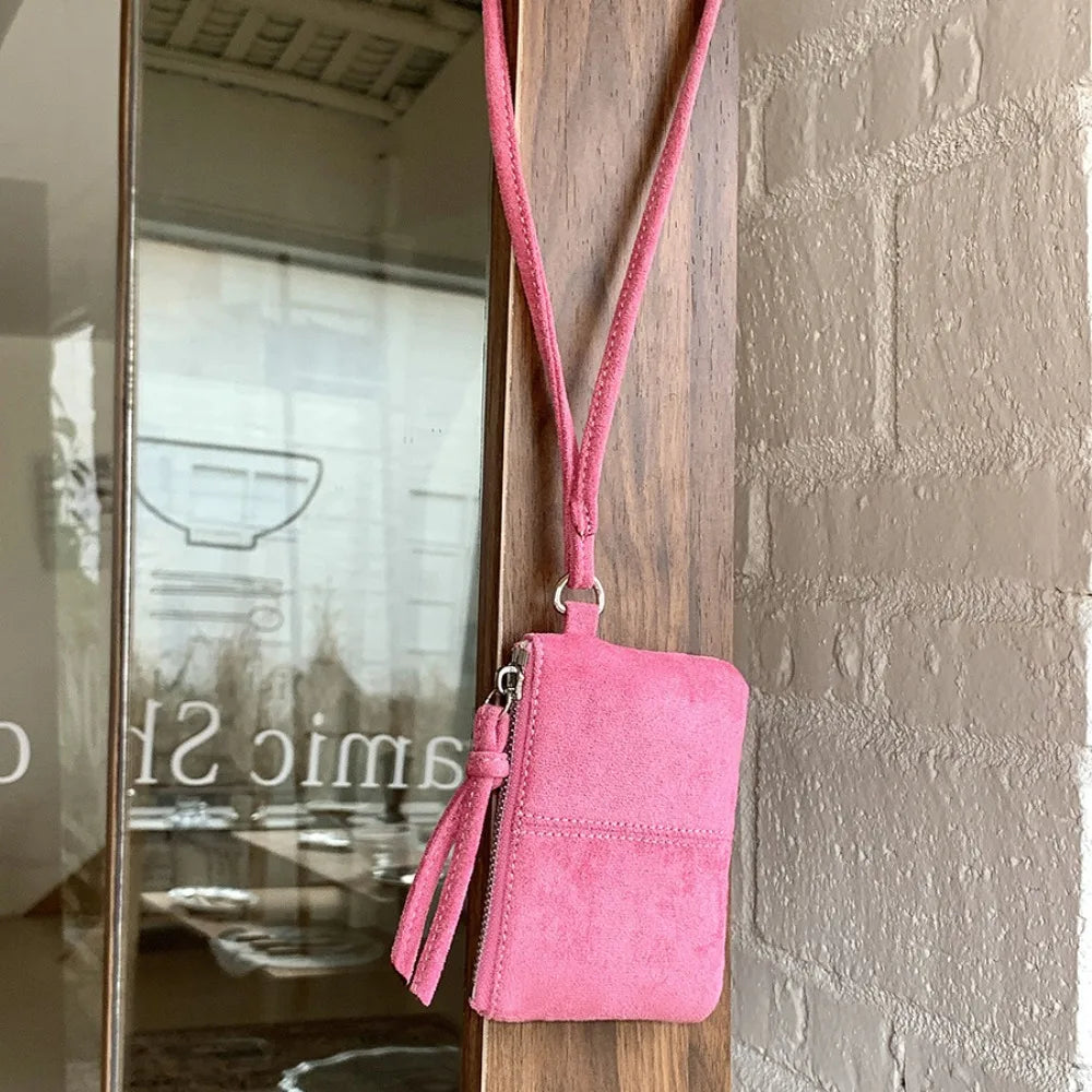 Cyflymder  Fashion PU Leather Suede Coin Purse Leopard Print Hanging Neck Mini Storage Bag Shoulder Bag Purse Pendant Accessories Outdoor