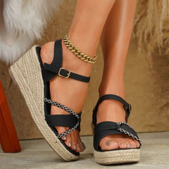 Cyflymder  Big Size 42 Summer Leisure Espadrilles Wedges Sandals Women Comfy Walking High Heels Shoes  Ankle Strap Platform Sandals