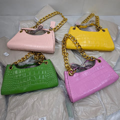 Cyflymder  Crocodile Pattern Leather Handbag Y2k Alligator Single Shoulder Bag Fashion Hot Girl Thick Chain Summer Punk Underarm Bag  ﻿sac