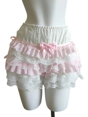 Cyflymder  Cute Shorts Women Summer Bow Decoration Pink Lace Patchwork Elastic Waist Lolita Multilayer Bottoming Shorts for Sweet Girls