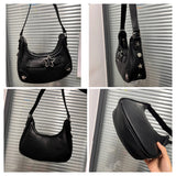 Cyflymder Vintage Star Handbags for Women Fashion Hobos Shoulder Underarm Bag Ladies Clutch Pu Leather Female Armpit Purses Y2k Cool Bag