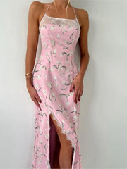 Cyflymder  Summer Floral Print Maxi Dress Outfits Sexy Backless Fairy Sun Spaghetti Strap Dress Vacation Beachwear Vestido Coquette