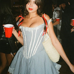 Cyflymder  Women's Halloween Dorothy Dress Costume Corset Bodice Blue Gingham Dress Lace Panel Lolita Maid Costume
