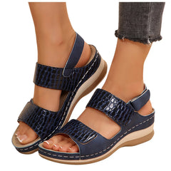 Cyflymder  Women's Casual Sandals Large Size Wedge Platform Heeled Buckle Shoes Patent Leather Thick Sole Walking Flat Female Footwear