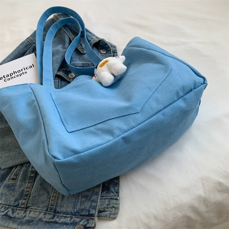 Cyflymder New Large Capacity Canvas Women's Handbag Cute Female Shoulder Bags Travel Totes Purse Girl Daily Shopping Bag