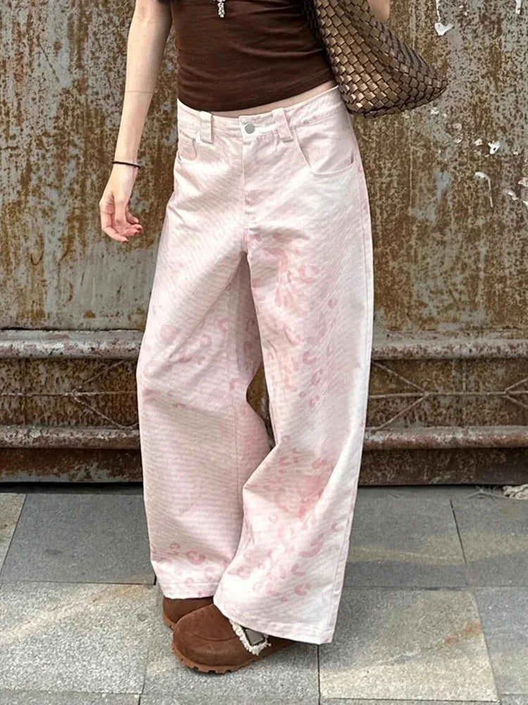 Cyflymder  Vintage Print Y2K Pink Pant Women Streetwear Loose High Waist Retro Trousers American Casual Harajuku Hip Hop Bf Pants New