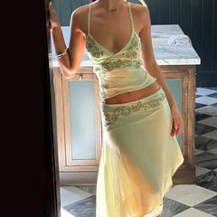 Cyflymder  Vacation Long Skirt 2 Piece Summer Sexy Lace Up Halter Top Irregular Skirt Set Fashion Women New Dress Sets Outfits