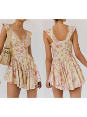 Cyflymder  Women s Sleeveless Maxi Dress Elegant Vintage Floral Print V Neck Empire Waist Flowy Boho Long Dress for Summer Beach Party