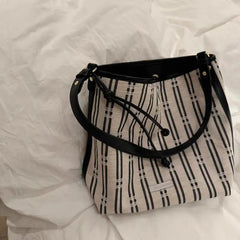 Cyflymder   Black Stripe Tote Bag Women Large Capacity Versatile For Shopping Shoulder Bag Ladies Casual Lightweight Commuting Handbag