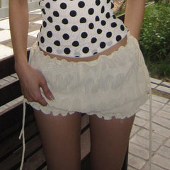 Cyflymder  Vacation Style Textured Flower Bud Tied Rope Shorts Hottie Fashion Solid Cute Low Waist Mini Bottom Women's Casual Short