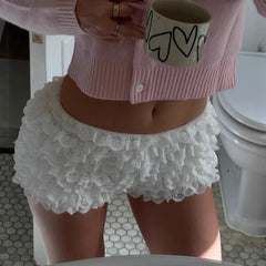 Cyflymder  Summer American Sweet Spice Girl Puff Short Skirts Y2k Aesthetic Low Waist Tiered Lace All Match Shorts Harajuku Punk Short Pant