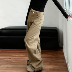 Cyflymder  Khaki Jeans Women Basic Straight-Leg Denim Long Pants Y2K Streetwear 90s Loose Trousers Spring All match Outfit Casual