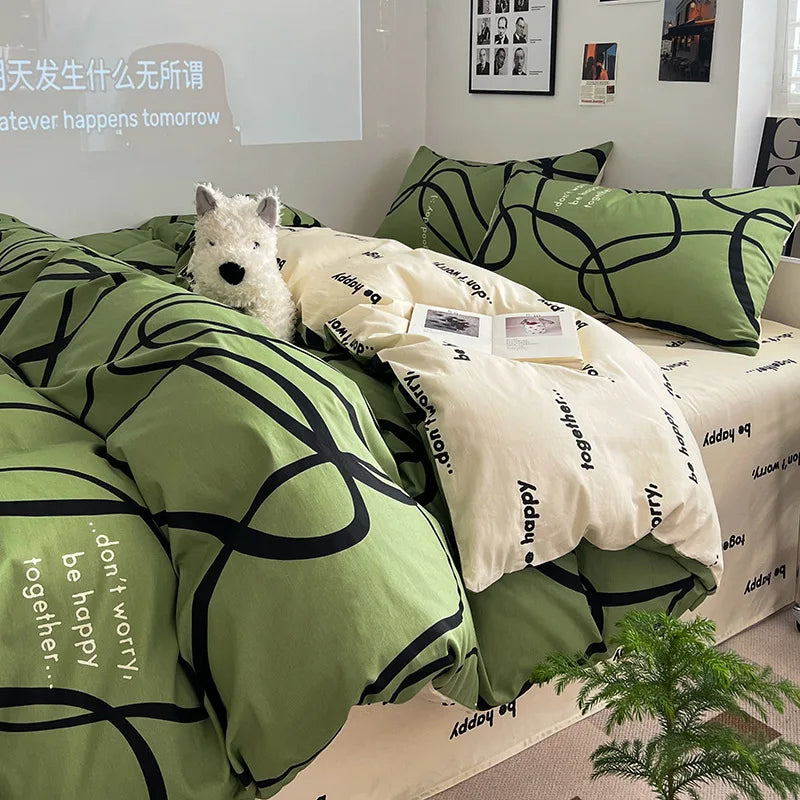Cyflymder  100% Cotton Bedding Sets with Geometric Pattern Printing Super Soft Durable Bedclothes for Adults Quilt Kit for Home Schools