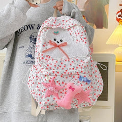 Cyflymder  Sweet Flower Print Kawaii Cartoon Dog Bags for Women Ins Y2k Aesthetic Chic Bow Star Backpacks High-capacity Fashion Schoolbags