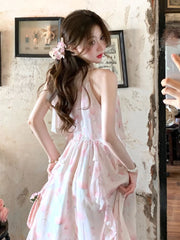 Cyflymder  French Style Sweet Elegant Women Dress Y2k Summer Casual Slim Halterneck Evening Dress Fashion Fairy Chic Vintage Party Outfits