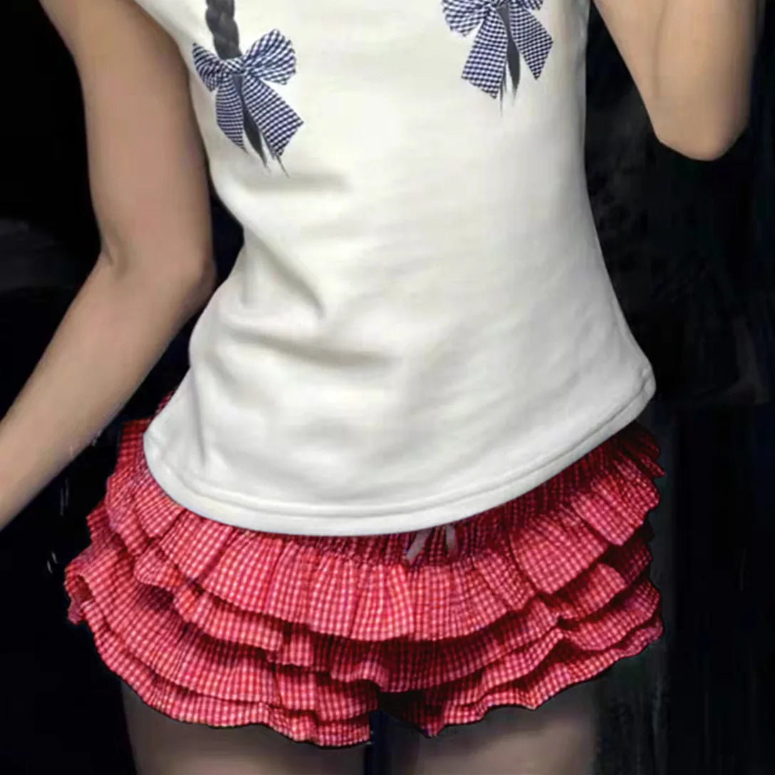 Cyflymder  Designer Ruffles Blue Plaid Shorts Women Summer Designer Low Rise Bloomers Micro Cute Shorts Fashion Y2K Bottoms
