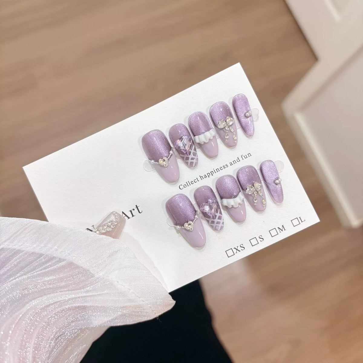 Cyflymder  10Pcs Pink Cat Eye Almond Handmade Press on Nails Fake Nails with Rhinestone Design Wearable Stick-on Nails False Nail Uñas 네일팁