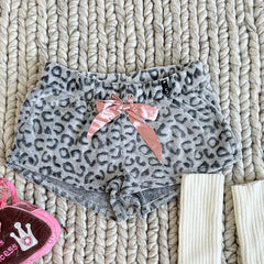 Cyflymder  Y2K New Leopard Print Plush Shorts Harajuku Goth Autumn Winter Drawstring Short Pants Sexy Hotties Slim Hip Shorts Women Clothes