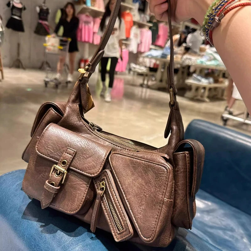 Cyflymder  Vintage Y2k Aesthetic Zipper Pockets Underarm Bag Punk Cool Women Trendy Handbags Luxury Design Streetwear Female Shoulder Bags