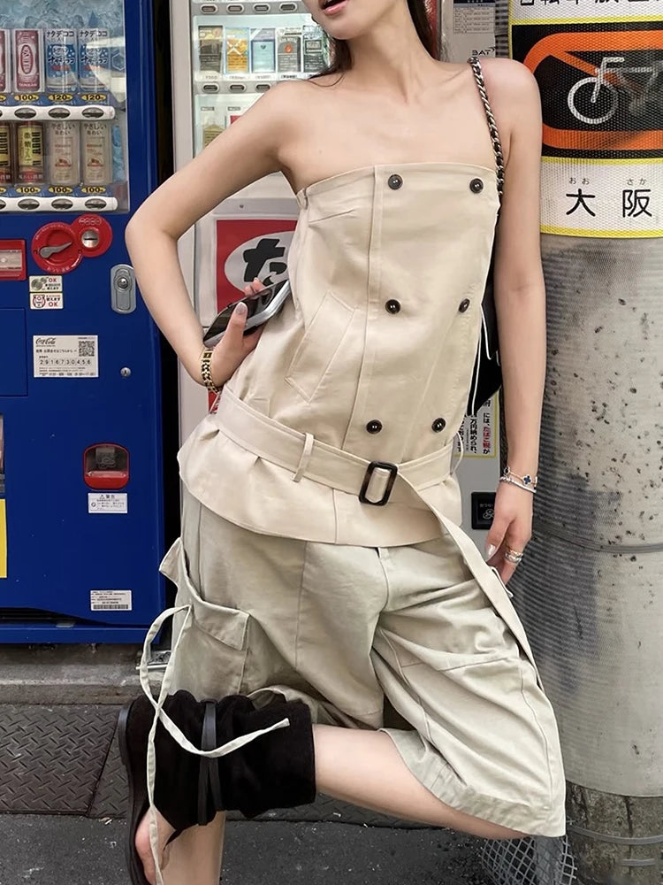 Cyflymder   Women Fashion Trend Belt+Tank Tops Double-Breasted Decoration Leisure Music Festival Hip-Hop Street Fashion Clubwear
