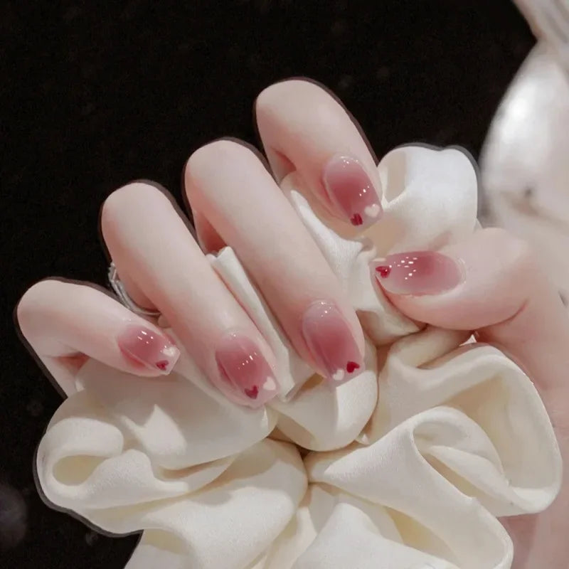 Cyflymder  24Pcs/1Box Fake Nails Art Press On False On Practice Hand For Material Formas Fingernails Fake Products Accessories Pink Design