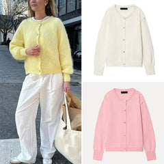 Cyflymder  Lazy Faion Knitted Cardigan Women's Sle Simple Ele Daily Wear Z 2025 Autumn New Arrival Open Front Sweater