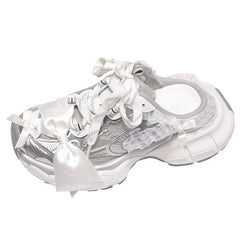 Cyflymder   Women Y2K Kawaii Platform Mule Sneakers Sweet Lace Satin Bowknot Chunky Thick Sole Slip On Backless Dad Shoes Harajuku Lolita