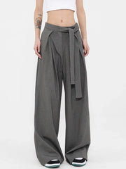Cyflymder  Gray Suit Wide Leg Pants Women Vintage Y2K High Waist Lace Up Trousers Casual Loose Design Fall Streetwear Retro Korean Pant New
