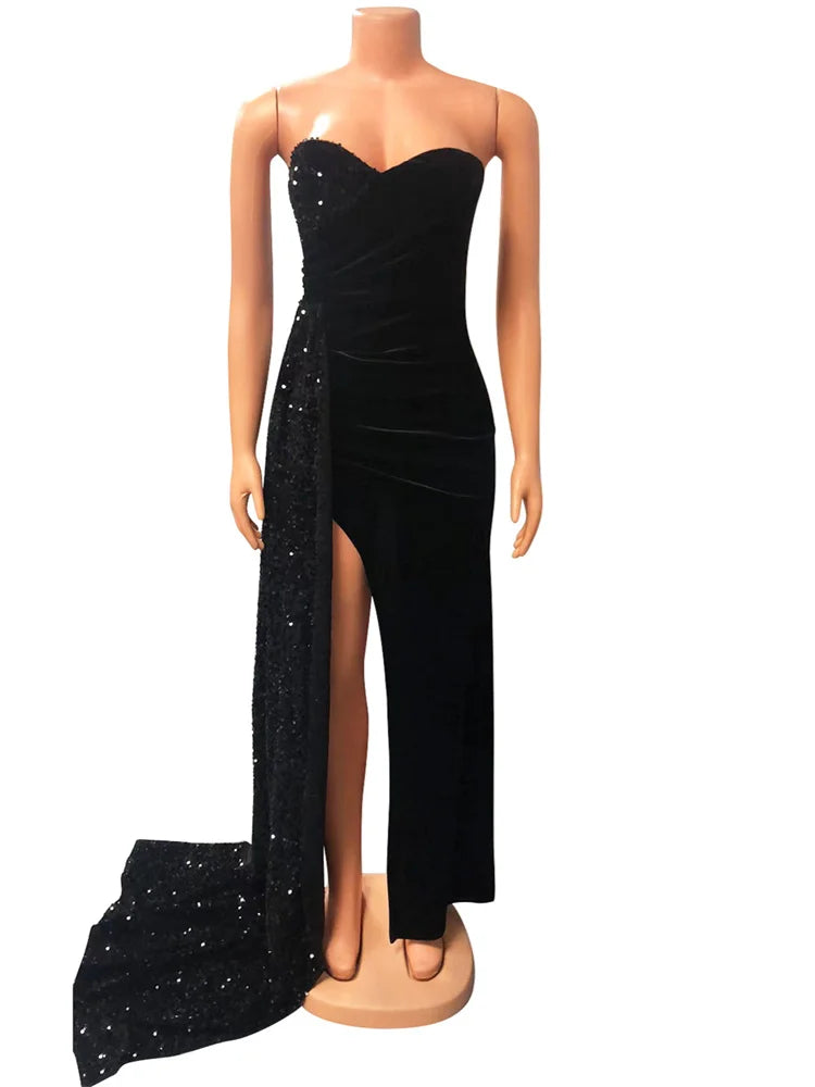 Cyflymder  Sexy Patchwork Dress Swing Wrap Breast Split Off Shoulder Maxi Vestidos Ruched Sleeveless Nightclub Party Women Dresses