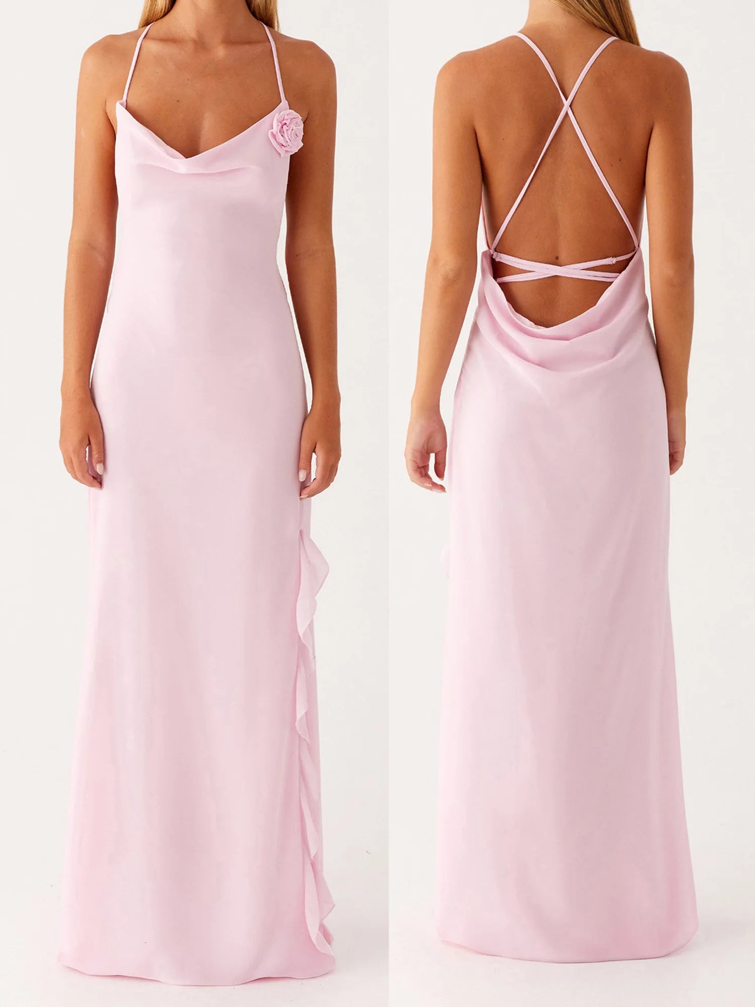 Cyflymder  Elegant Floral Print Sleeveless Maxi Dress with V-Neckline and Side Slit for Wedding Guest Evening Party Prom Beach Casual Wear