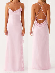 Cyflymder  Elegant Floral Print Sleeveless Maxi Dress with V-Neckline and Side Slit for Wedding Guest Evening Party Prom Beach Casual Wear