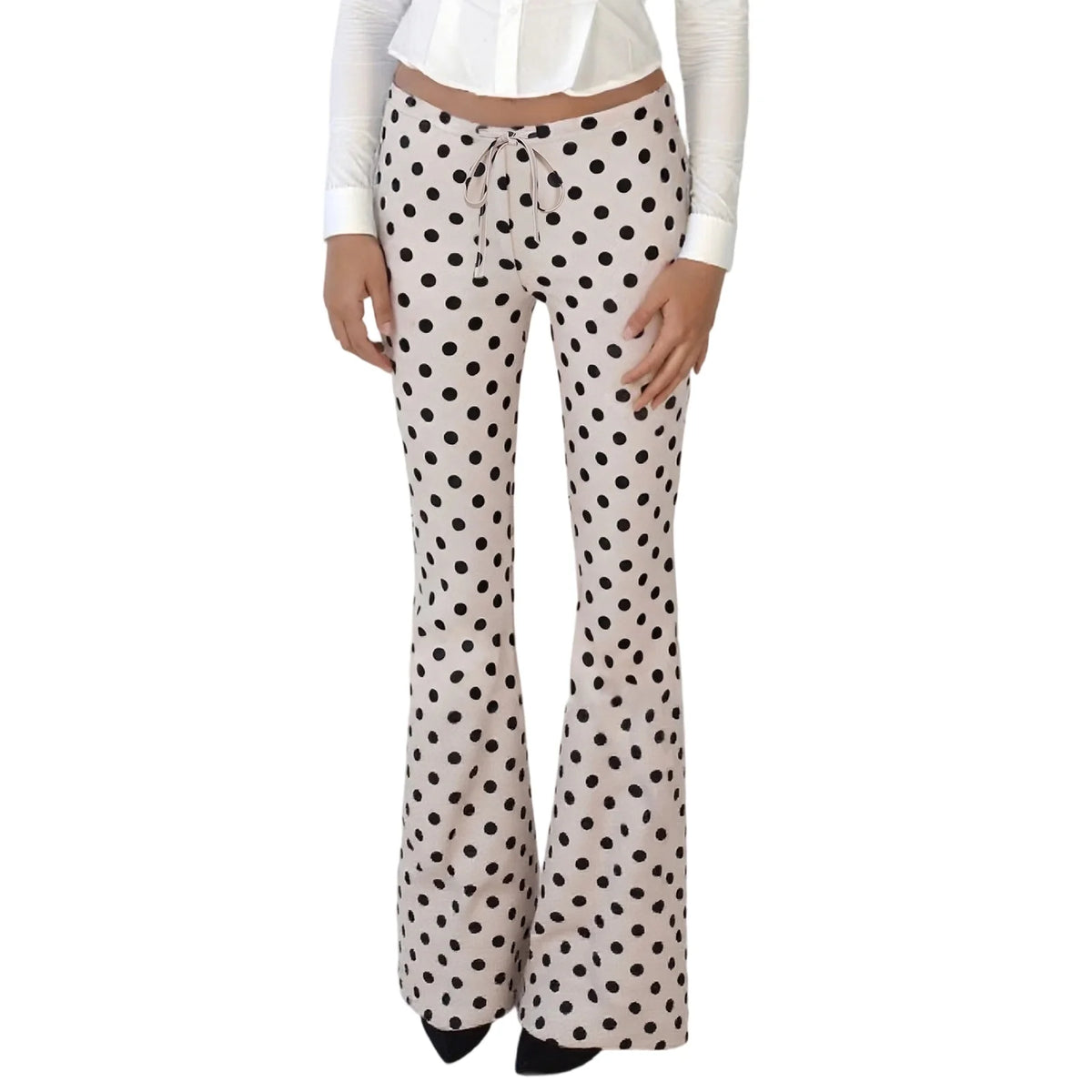 Cyflymder  Women s Polka Dot Print Drawstring Flare Leg Trousers with Low Waist Design Perfect for Any Season and Occasion