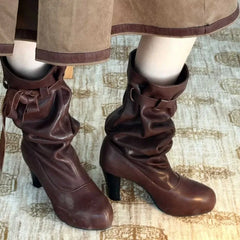 Cyflymder  Stylish Mid-Calf Boots for Women New Fall Cow Split Leather Upper Sheepskin Lining Medium Heel Casual Daily Fashion
